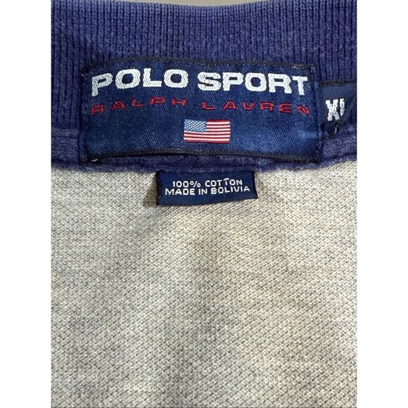 Vintage Polo Sport Ralph Lauren Polo Shirt Men XL Grey Spellout Flag 90s Cotton - Picture 6 of 6